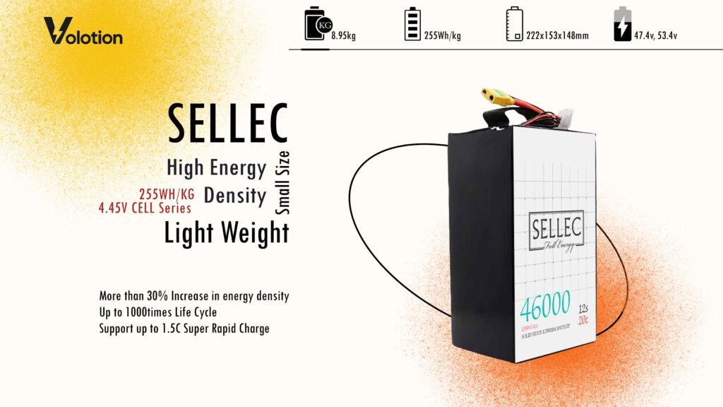 Sellec Semi Solid State 12s 46000mAh 20C Drone Battery (Also for Boat & UPS Applications)