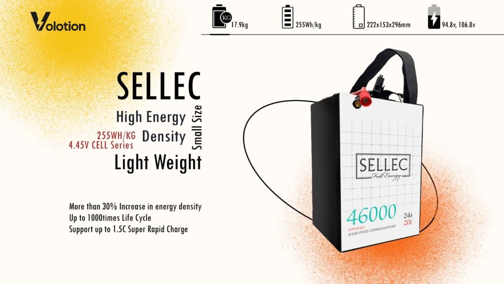 Sellec Semi Solid State 24s 46000mAh 20C Drone Battery (Also for Boat & UPS Applications)
