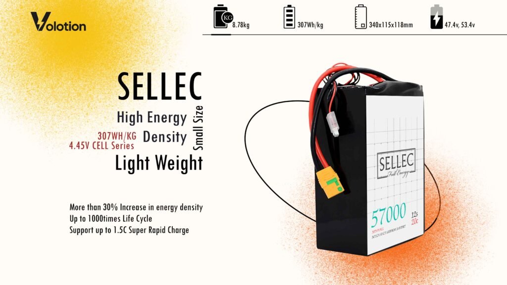 Sellec Semi Solid State 12s 57000mAh 5C Drone Battery (Also for Boat & UPS Applications)