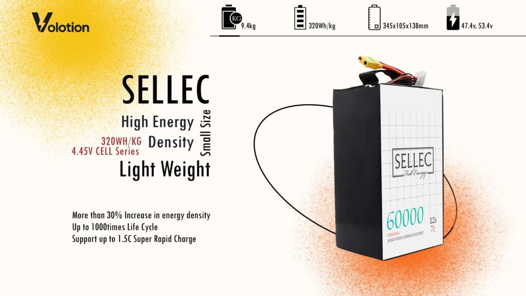 Sellec Semi Solid State 12s 60000mAh 7C Drone Battery (Also for Boat & UPS Applications)