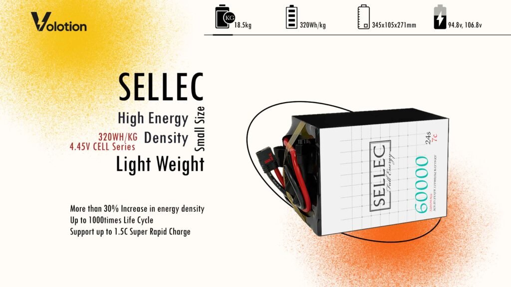 Sellec Semi Solid State 24s 60000mAh 7C Drone Battery (Also for Boat & UPS Applications)