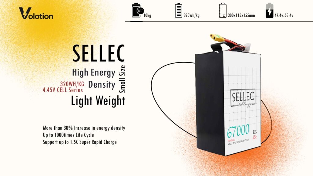Sellec Semi Solid State 12s 67000mAh 15C Drone Battery (Also for Boat & UPS Applications) 