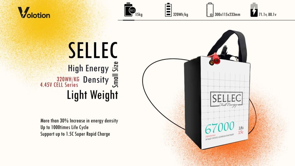 Sellec Semi Solid State 18s 67000mAh 15C Drone Battery (Also for Boat & UPS Applications)
