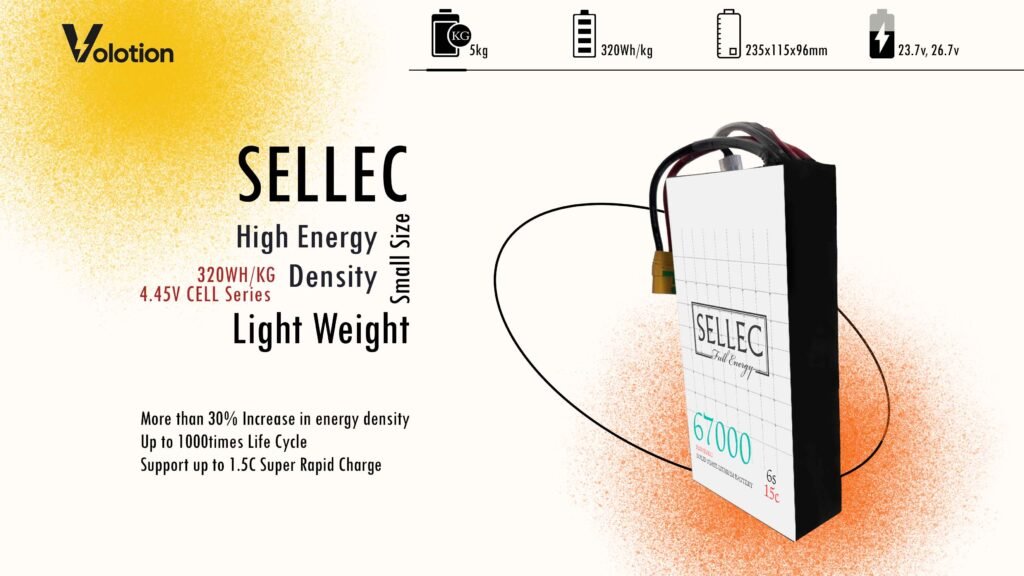 Sellec Semi Solid State 6s 67000mAh 15C Drone Battery (Also for Boat & UPS Applications)